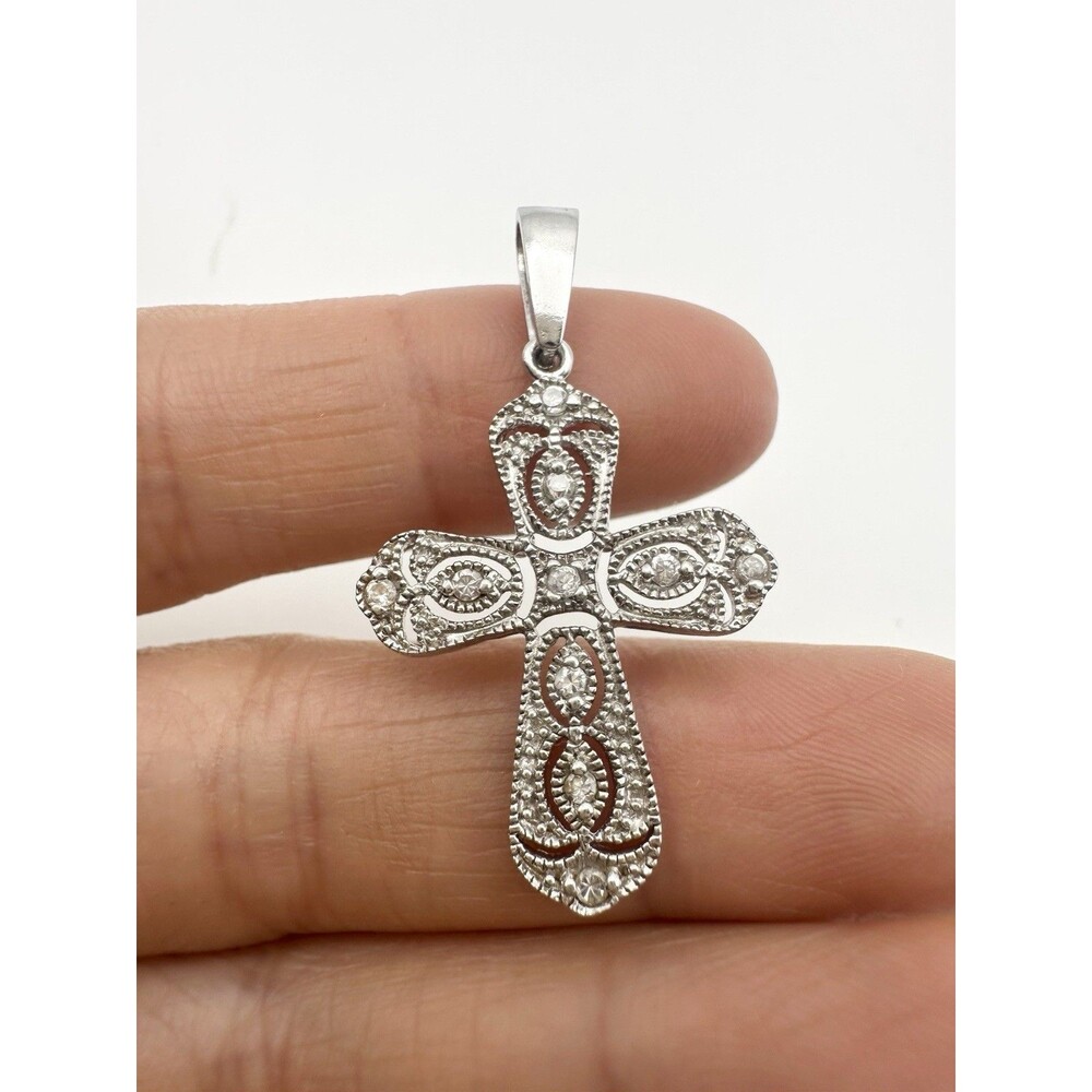 Ornate Byzantine Cross with Cubic Zirconia 925 Sterling Silver